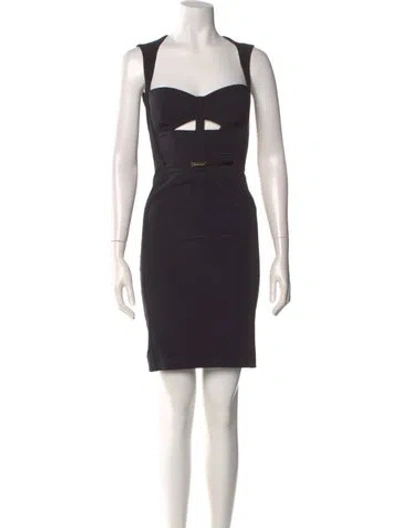 Pre-owned Elisabetta Franchi Square Neckline Mini Dress In Black
