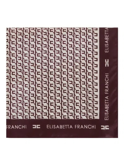 Elisabetta Franchi Square Printed Silk Scarf In Brown