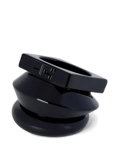 Elisabetta Franchi Stacked Geometric-element Ring In Black