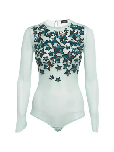 Pre-owned Elisabetta Franchi Star Mesh Top In Green