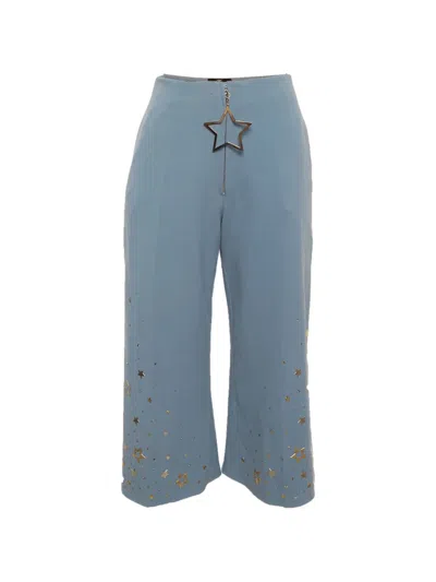 Pre-owned Elisabetta Franchi Star-stud Wide-leg Trousers In Blue