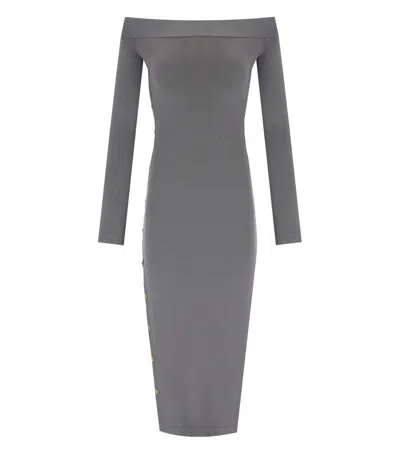 Elisabetta Franchi Steel Knitted Midi Dress In Gray