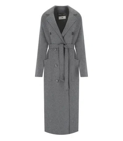 Elisabetta Franchi Steel Melange Belted Coat In Gray