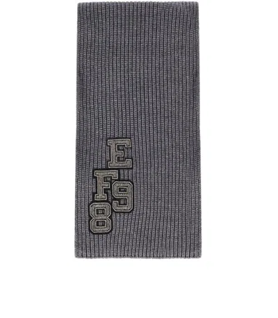 Elisabetta Franchi College-style Patch Ribbed Scarf In Grey