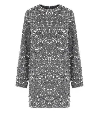 Elisabetta Franchi Steel Mini Dress With Sequins In Gray