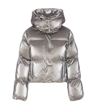 Elisabetta Franchi Steel Short Hooded Padded Jacket In Silver