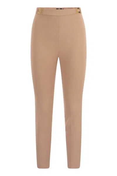 Elisabetta Franchi Nude Pants With Logo In Pink