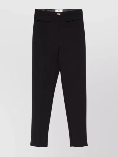 Elisabetta Franchi Straight Cropped High Waist Trousers In Black