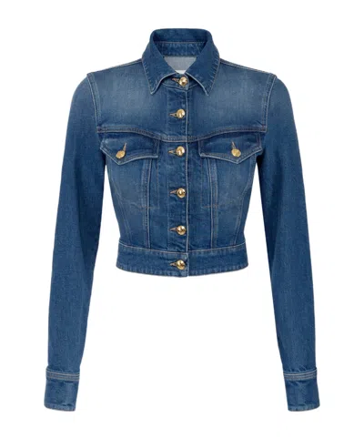 Elisabetta Franchi Straight Hem Cropped Denim Jacket In Blue
