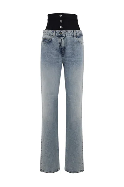 Elisabetta Franchi Straight Jeans With Corset In Azzurro