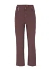 Elisabetta Franchi Cropped Trousers With Front Zippers And Belt Loops In Burgundy