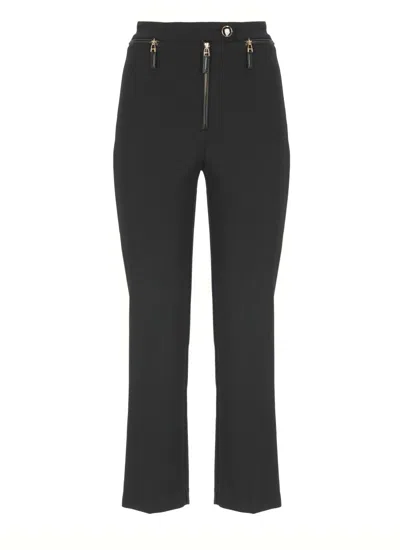 ELISABETTA FRANCHI STRAIGHT-LEG CROPPED CREPE PANTS WITH GOLD ACCENTS