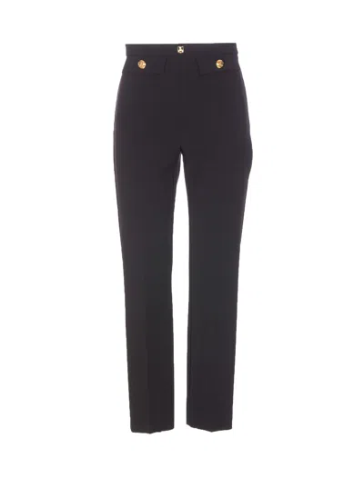 Elisabetta Franchi Straight Pants With Logo Rivet In Black