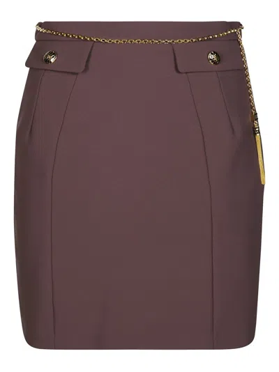 Elisabetta Franchi Straight Silhouette Mini Skirt With Flap Pockets In Brown