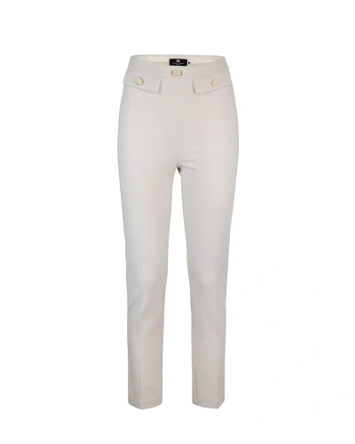 Elisabetta Franchi Straight Stretch Crepe Trousers With Flaps In 193burro