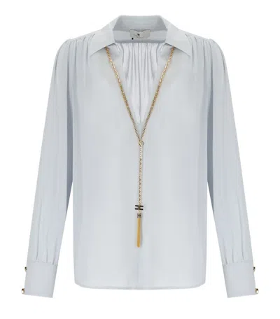 Elisabetta Franchi Stralight Blouse With Necklace In Blue