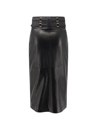 Elisabetta Franchi Logo Embossed Leather Skirt In Black