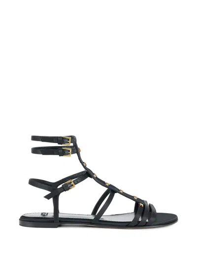 Elisabetta Franchi Strap Hook Flat Sandals In Black