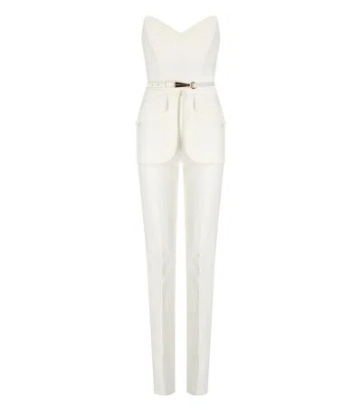 Elisabetta Franchi Strapless Belted Jumpsuit In White