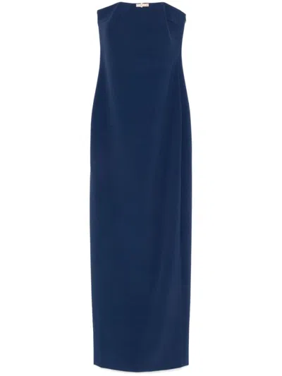 Elisabetta Franchi Strapless Blue Evening Dress With Subtle Embellishment