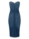 Elisabetta Franchi Denim Corset Dress With Panel Detailing In Blue