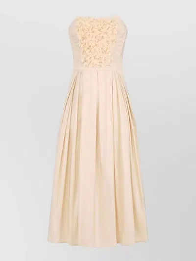 Elisabetta Franchi Strapless Floral Midi Dress Pleated Skirt In Pink
