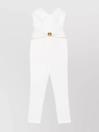 Elisabetta Franchi Strapless Jumpsuit Structured Bodice Cropped Length In White