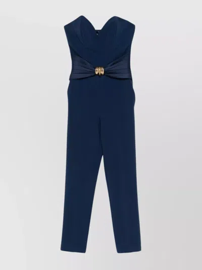 Elisabetta Franchi Strapless Jumpsuit Structured Waist Belt In Blue
