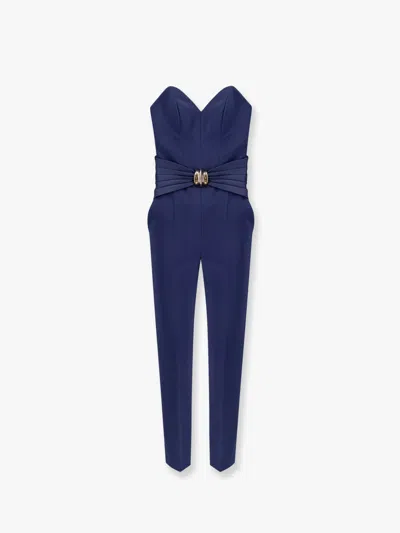 Elisabetta Franchi Strapless Jumpsuit With Waist Belt In Blue