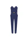 Elisabetta Franchi Sweetheart Neckline Jumpsuit With Jewel Detailing And Silhouette In Blue