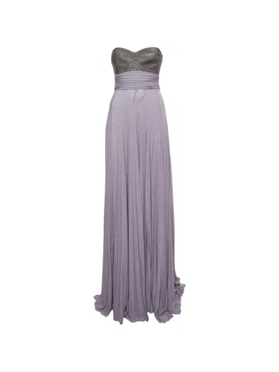 Pre-owned Elisabetta Franchi Strapless Maxi Dress In Purple