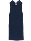 Elisabetta Franchi Strapless Midi Dress With Side Slit In Blue