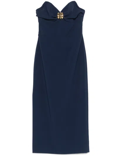 Elisabetta Franchi Strapless Midi Dress With Side Slit In Blue