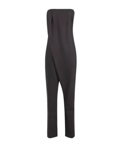 Elisabetta Franchi Strapless Pinstripe Jumpsuit In Dark Chocolate/glass