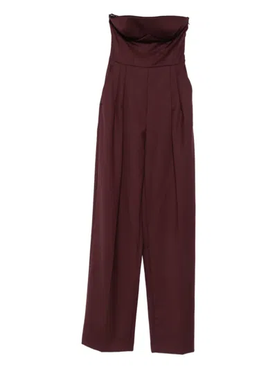 Elisabetta Franchi Strapless Pleated Jumpsuit In Red