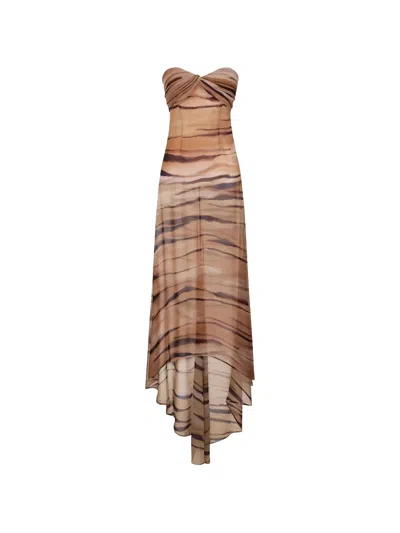 Elisabetta Franchi Strapless Tiger-print Maxi Dress In Brown