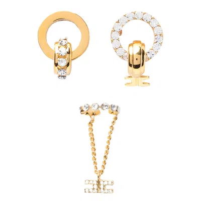 Elisabetta Franchi Strass Circle Earrings Tris  In Gold