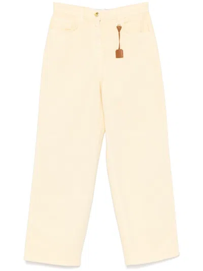 Elisabetta Franchi Stretch Cotton Blend Trousers In Yellow