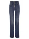 Elisabetta Franchi Stretch Cotton Flared Jeans With Central Button Placket In Denim