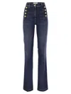 Elisabetta Franchi Stretch Cotton Flared Jeans With Side Button Fastening In Denim