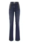 Elisabetta Franchi Stretch Cotton Flared Jeans With Side Button Fastening In Navy