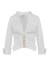 Elisabetta Franchi V-neck Long Sleeve Top With Gold Buttons In White