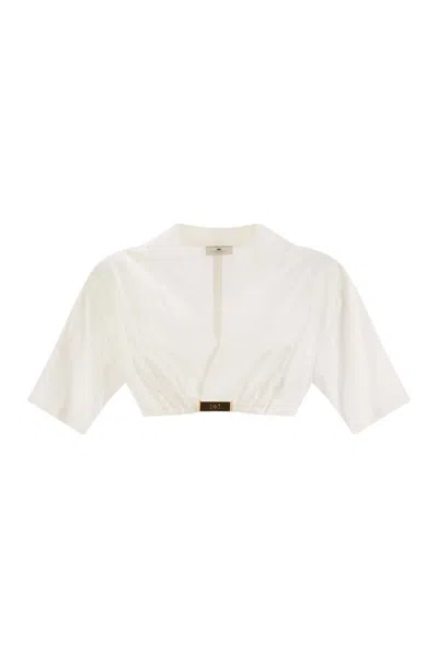 ELISABETTA FRANCHI ELISABETTA FRANCHI STRETCH COTTON TOP WITH LOGO DETAIL