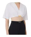 Elisabetta Franchi Stretch Cotton Top With Logo Detail In White