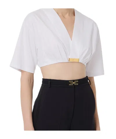 ELISABETTA FRANCHI ELISABETTA FRANCHI LOGO DETAIL STRETCH CROPPED TOP