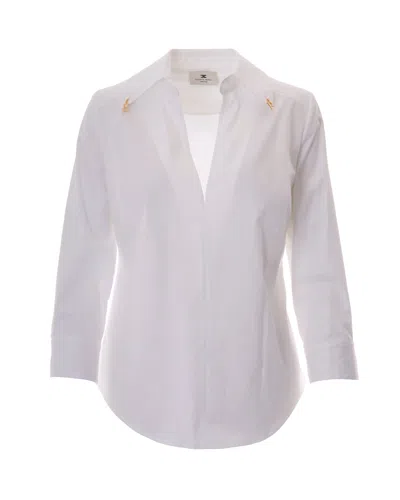 Elisabetta Franchi Stretch Cotton With Gold-charm Collar Shirt In White