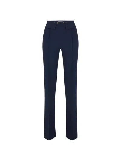 Elisabetta Franchi Stretch Crêpe Double Layer Pants In Blue