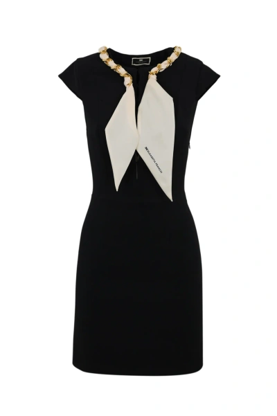 Elisabetta Franchi Stretch Crepe Dress With Chain Scarf In Black