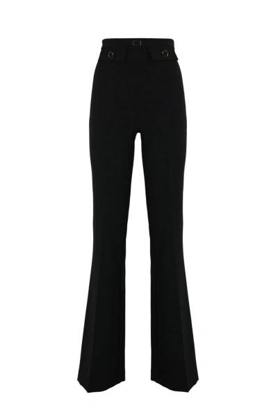 Elisabetta Franchi Stretch Crepe Palazzo Trousers In Nero