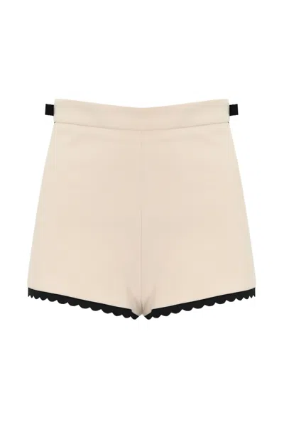 ELISABETTA FRANCHI STRETCH CREPE SHORTS WITH EMBROIDERED SCALLOPED TRIM